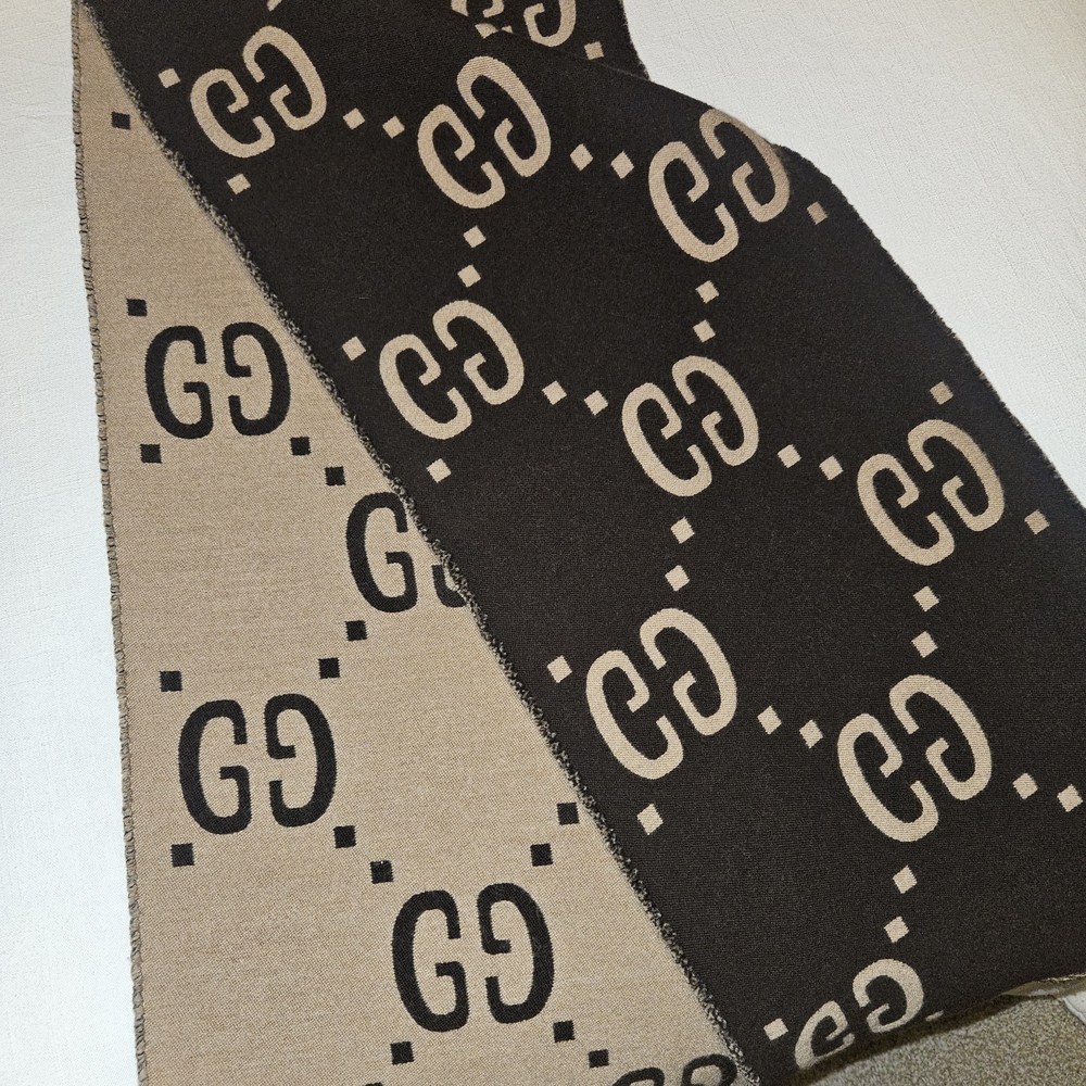 GG jacquard wool silk scarf